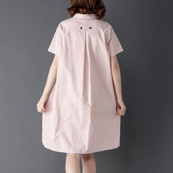 Casual Polo Collar Short Sleeve Knee Length Blue Dress