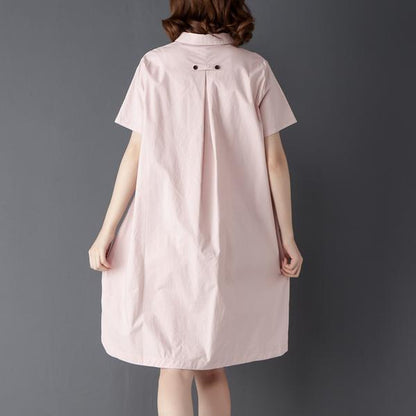 Casual Polo Collar Short Sleeve Knee Length Blue Dress
