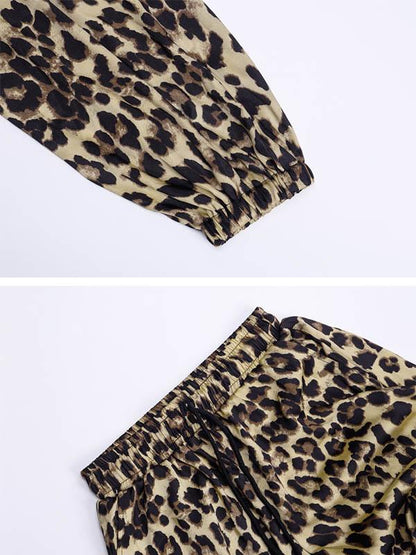 Leopard Printed Wide Leg Athletic Pants