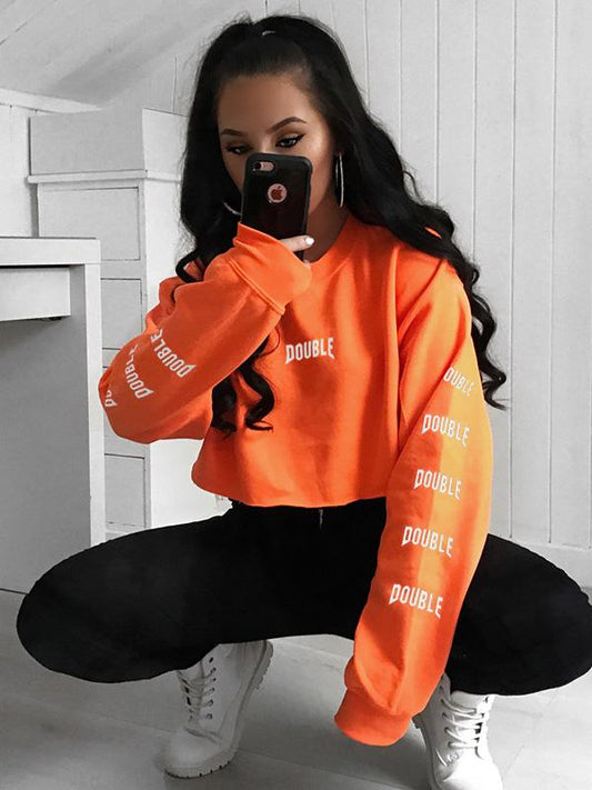 Letter Printed Bare Midriff Sweatshirt