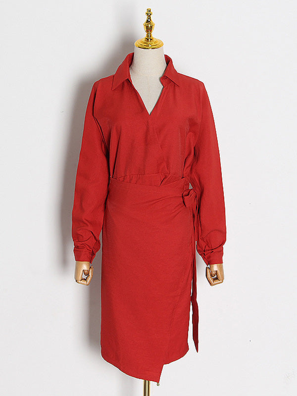Urban Solid Color Asymmetric Batwing Sleeve Midi Dress