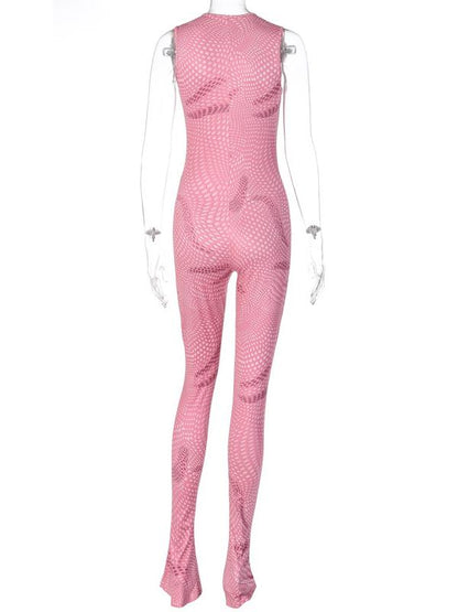 Printed Wrap Sleeveless U-Neck Sports Jumpsuits