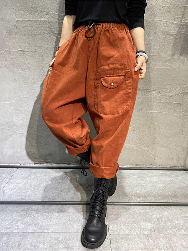 Casual Solid Color With Pockets Drawstring Harem Pants