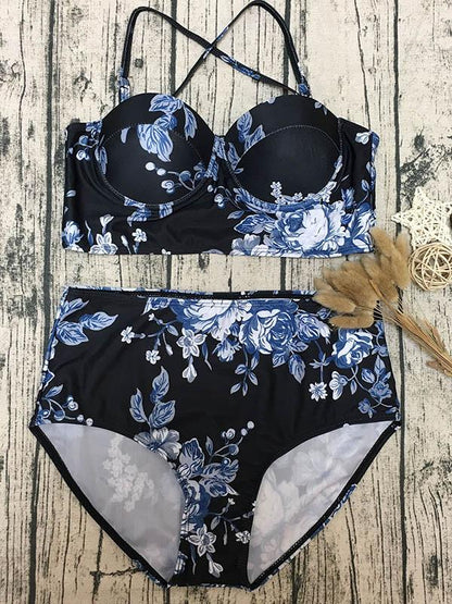 High Wasted Bandeau Bikini Set