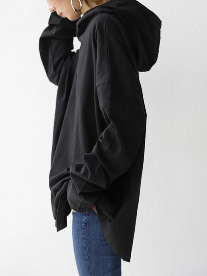 Simple Casual Solid Color Heaps Collar Long Sleeves Hoodies