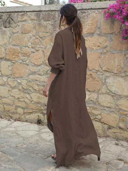 V-neck Long Sleeves Split-side Maxi Dress
