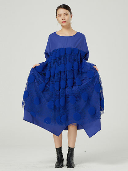 Original Split-Joint Round-Neck Long Sleeves Lace Midi Dress