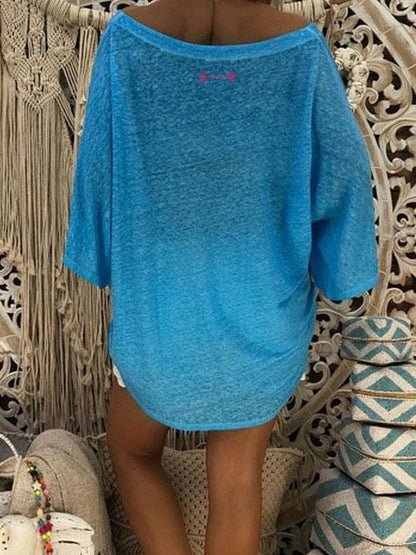V-neck 3/4 Sleeves Loose Blouses&shirts Tops