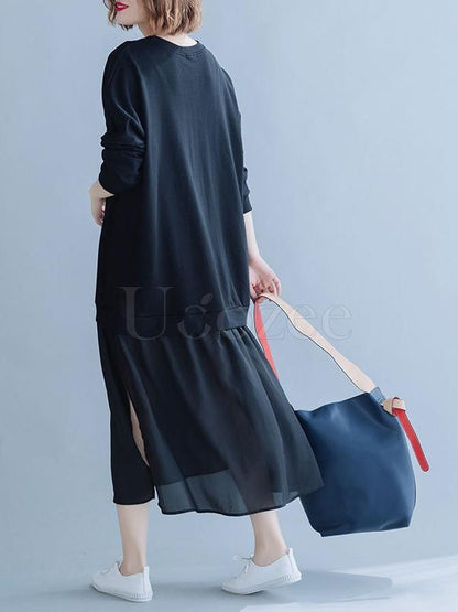 Loose Chiffon Split-joint Solid Midi Dress