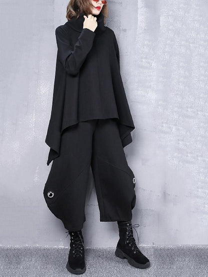Black Loose Hollow High-waist Casual Pants