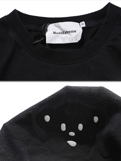 Vintage Round-Neck Bear Print Loose T-Shirts Tops