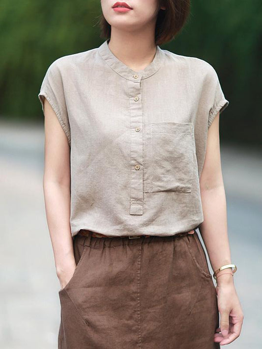 Solid High-low Short Sleeves Shirt