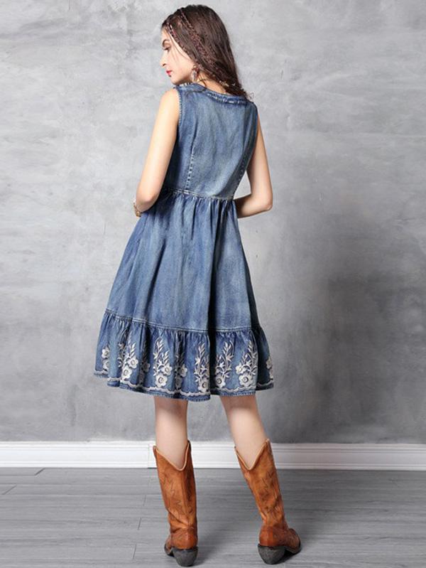 2019 Summer New Vintage Embroidery Falbala  Dress