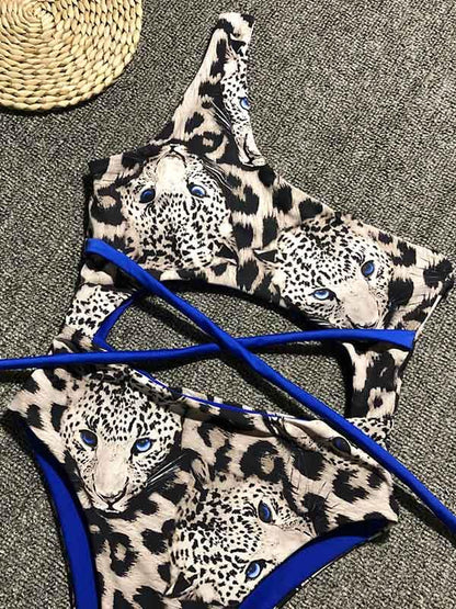 One Shoulder Hollow Leopard One Piece Swimsuit