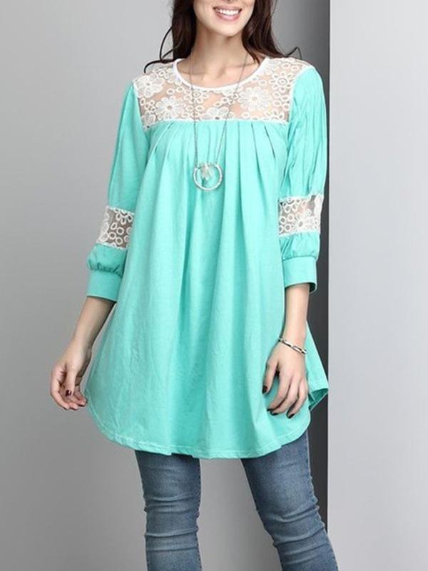 Vintage Lace Wrap Solid Blouses&Shirts Tops