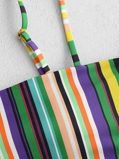 High Cut Stripes Bandeau Bikinis Swimwear