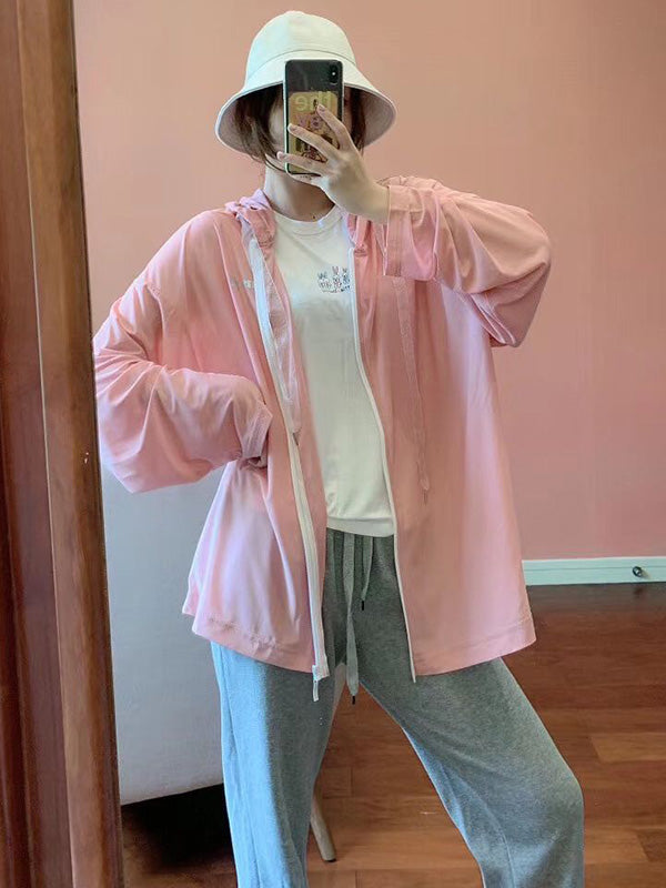 Leisure Solid Color Zipper Hooded Sun-Protection Outerwear