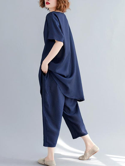 Solid T-Shirt + Straight Leg Pants Suit