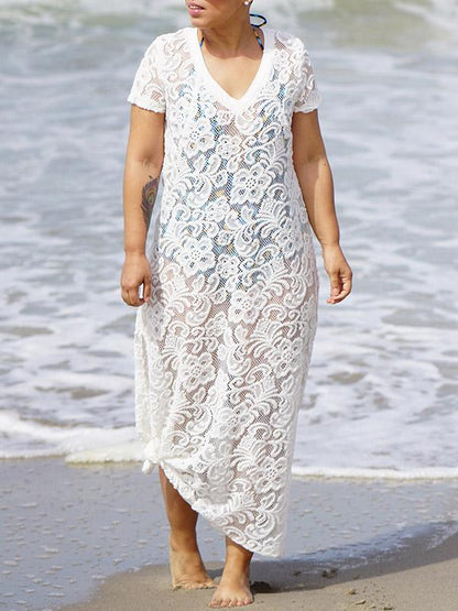 Plus Size Hollow Lace Cover-up Swimwear