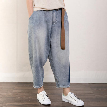 Contrast Color Frayed Casual Harem Pants
