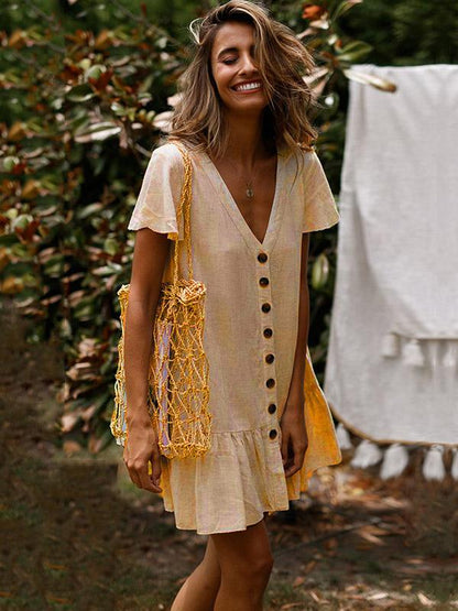 Simple Falbala Hem V-neck Mini Dress