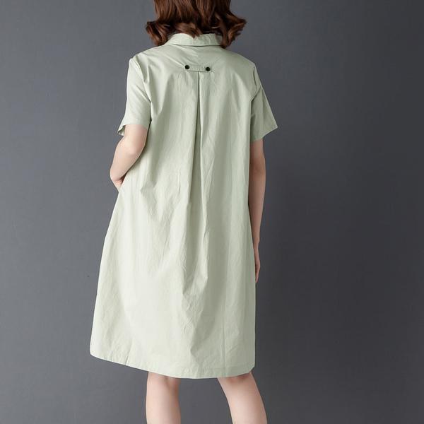 Casual Polo Collar Short Sleeve Knee Length Blue Dress