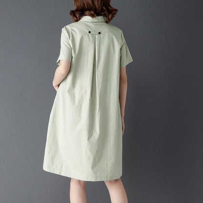 Casual Polo Collar Short Sleeve Knee Length Blue Dress