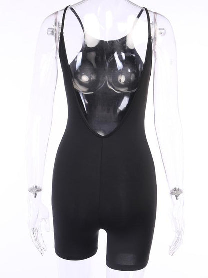 Solid Color Sexy Wrap Spaghetti-Neck Backless Rompers
