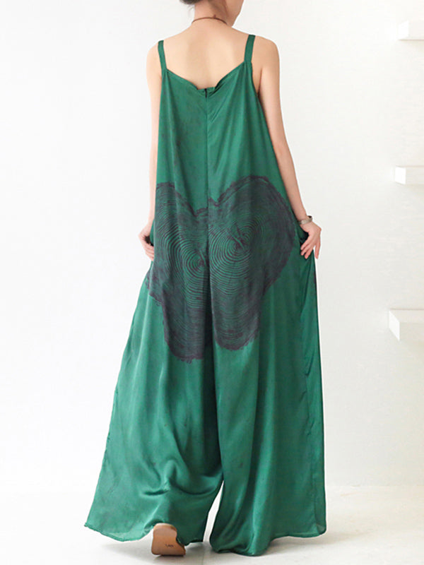 Stylish Printed Asymmetric Spaghetti-Neck Wide Leg Jumpsuits