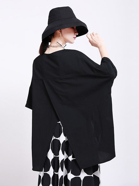 Casual Split-Back Split-Joint With Pocket Solid Color Round-Neck Half Sleeves T-Shirt