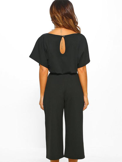 Round Neck Solid Color Jumpsuits