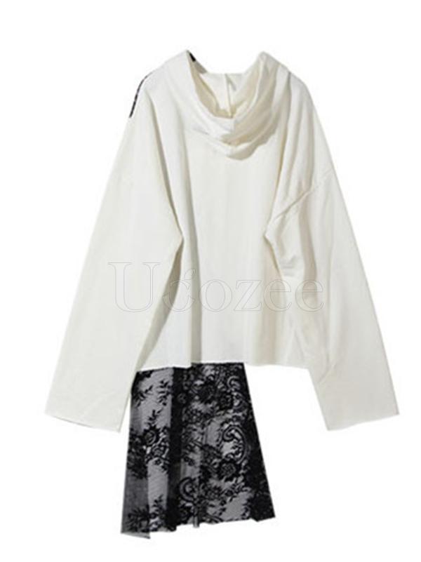 Lace Asymmetry Split-joint Designed Sweatshirt