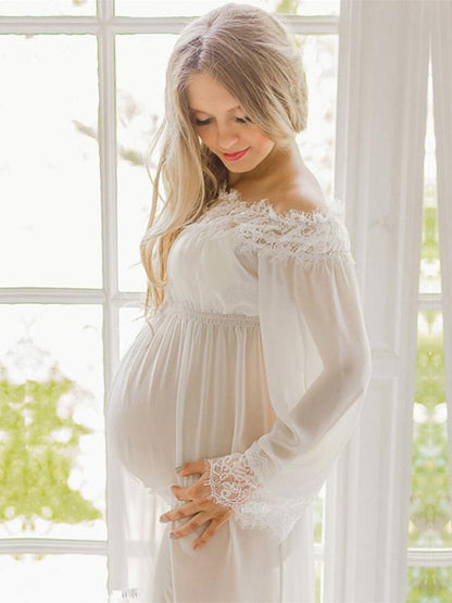 Maternity Lace Off-the-shoulder Maxi Dress