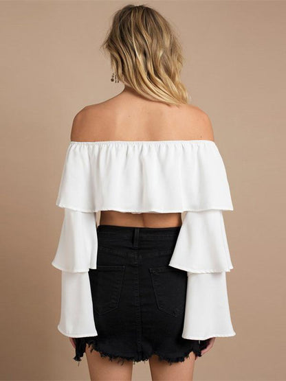 Off-shoulder Flared Sleeve Sexy Blouses&Shirts Top
