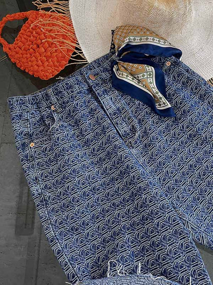 Stylish High Waisted Printed Fringed Fifth Jean Pants