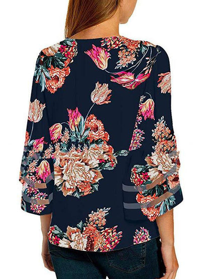 Loose Veil Split-joint V-neck Blouses Top
