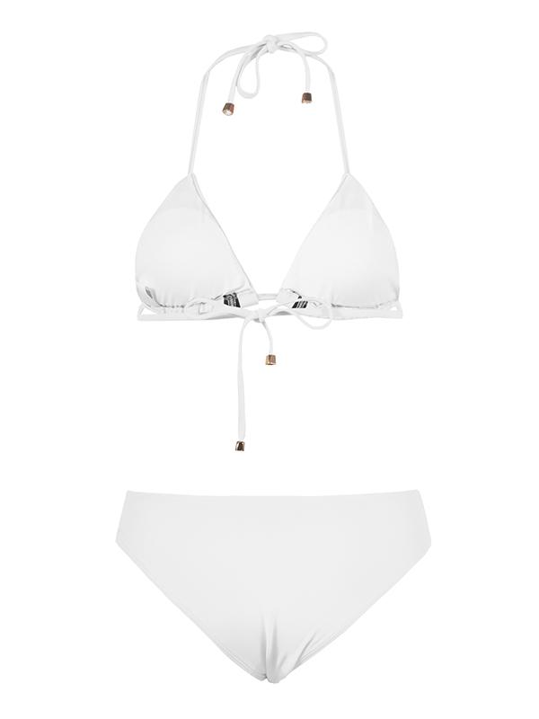 Plain Zipper Spaghetti Strap Bikini Swimsuit