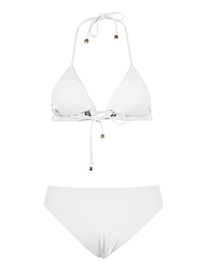 Plain Zipper Spaghetti Strap Bikini Swimsuit