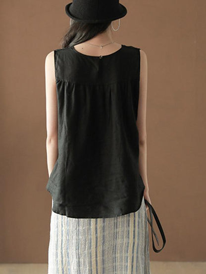 Retro Split-front Sleeveless T-Shirt