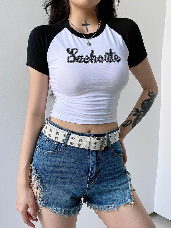 Wrap Contrast Color Printed Exposed Navel Tees