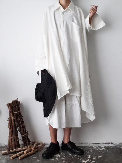 Urban Loose White Lapel Long Blouse