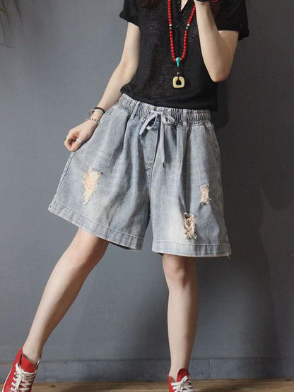Retro Casual Ripped Shorts