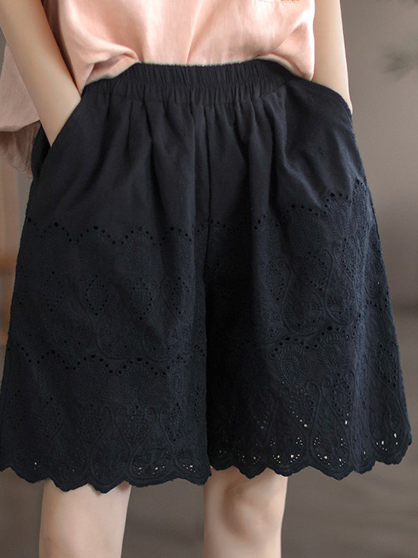 Vintage Artistic Retro Hollow Embroidered Shorts
