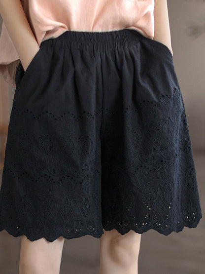 Vintage Artistic Retro Hollow Embroidered Shorts