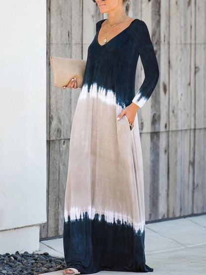 V-neck V-back Long Sleeves Maxi Dress