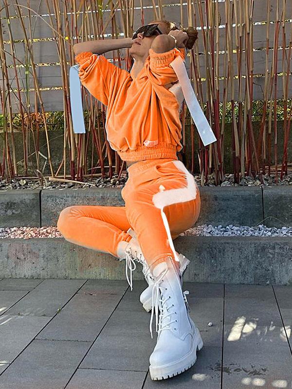 Fashion 2 Colors Sports Top And Athletic Pants Suits