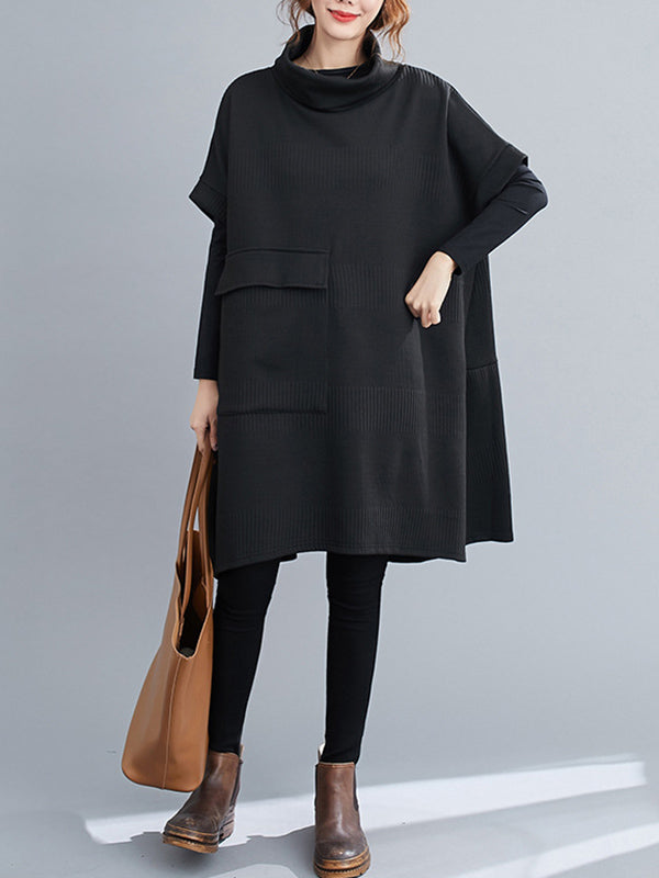 Urban Solid Color Half Sleeves High-Neck Knitting Midi Dress