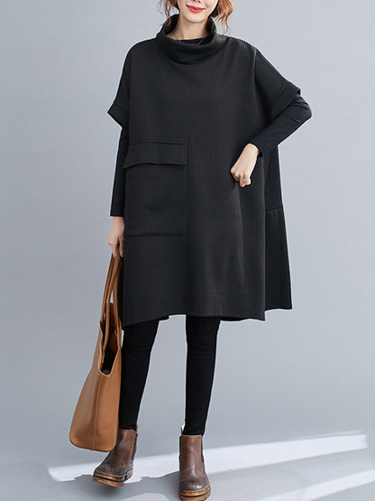 Urban Solid Color Half Sleeves High-Neck Knitting Midi Dress