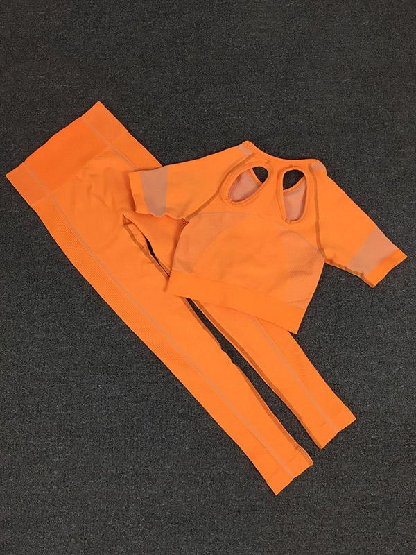 Solid Color Short Sleeves Yoga Suits