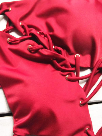 Sexy Lace Up Solid Bikinis Swimwear